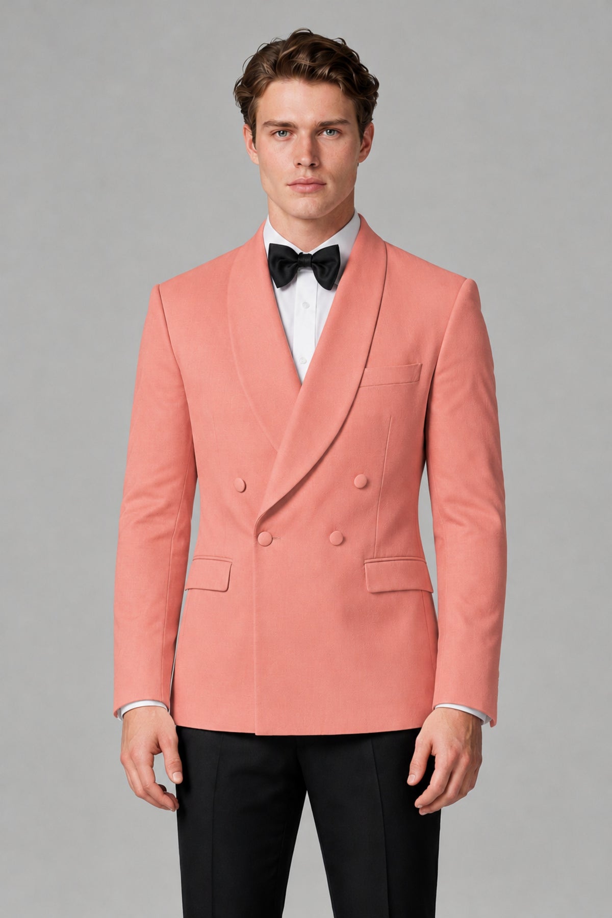 BOLODOO Men's Coral Double-Breasted Tuxedo Blazer – Shawl Lapel Formal Suit Jacket - Coral - Coral_1