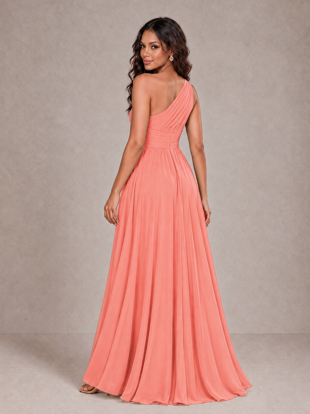 BOLODOO Coral One-Shoulder A-Line Bridesmaid Dress - Coral - Coral_2