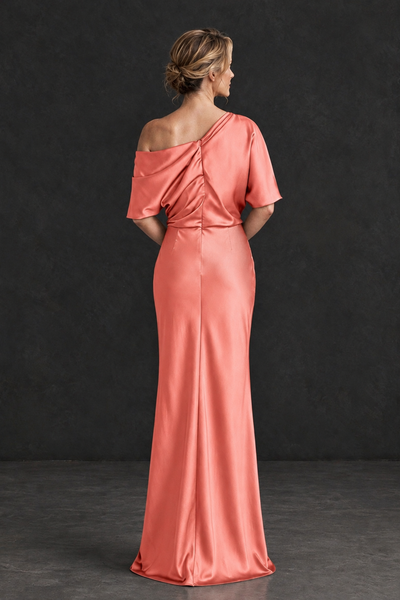 BOLODOO Coral Satin Asymmetric Mother of the Bride Dress - Coral - Coral_2