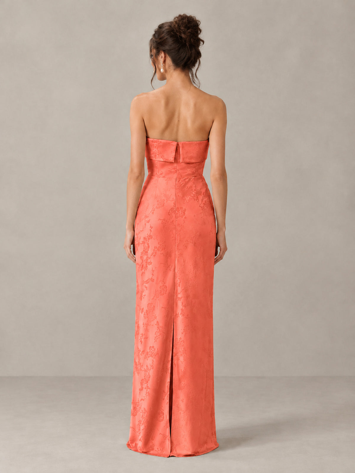 BOLODOO Coral Strapless Floral Bridesmaid Dress - Coral - Coral_2