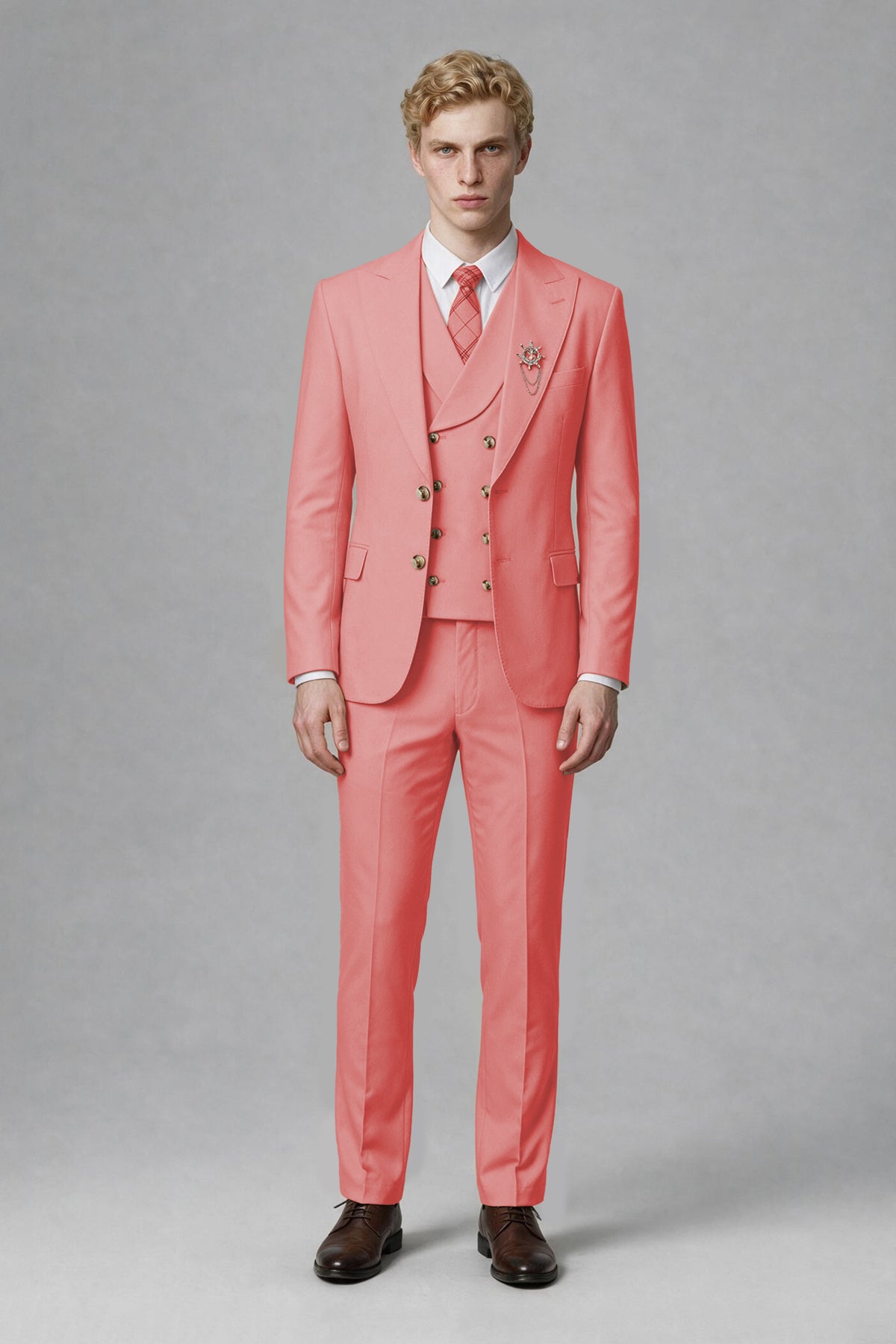 BOLODOO Men's Coral Two-Piece Wedding Suit – Jacket & Trousers - Coral