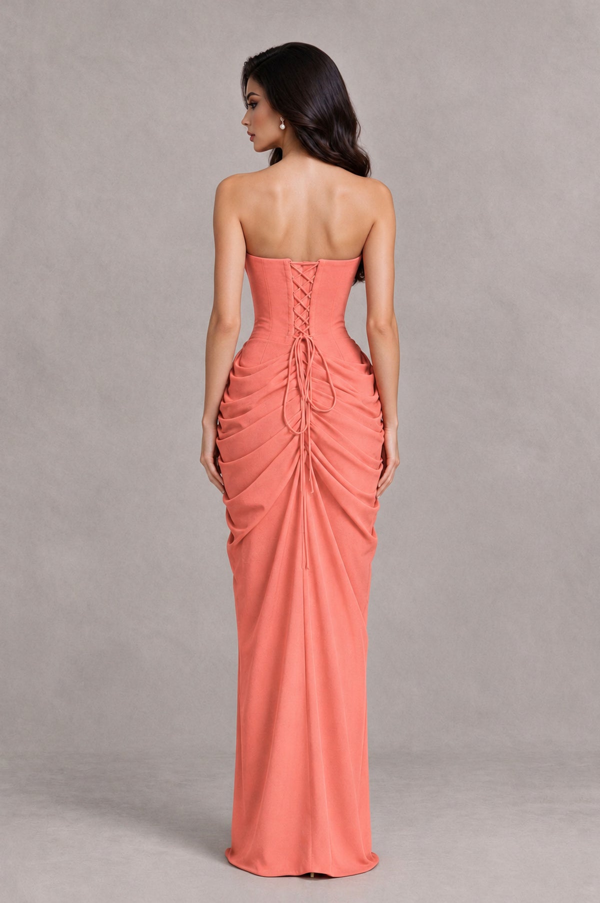 BOLODOO Coral Strapless Ruched Corset Evening Gown - Coral - Coral_2