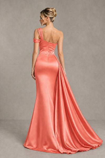 BOLODOO Coral Asymmetric Ruched Formal Evening Dress - Coral - Coral_2