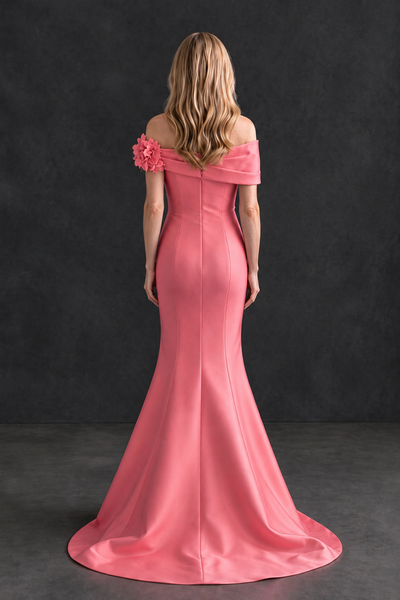 BOLODOO Coral Off-Shoulder Floral Mermaid Mother of the Bride Dress - Coral - Coral_2