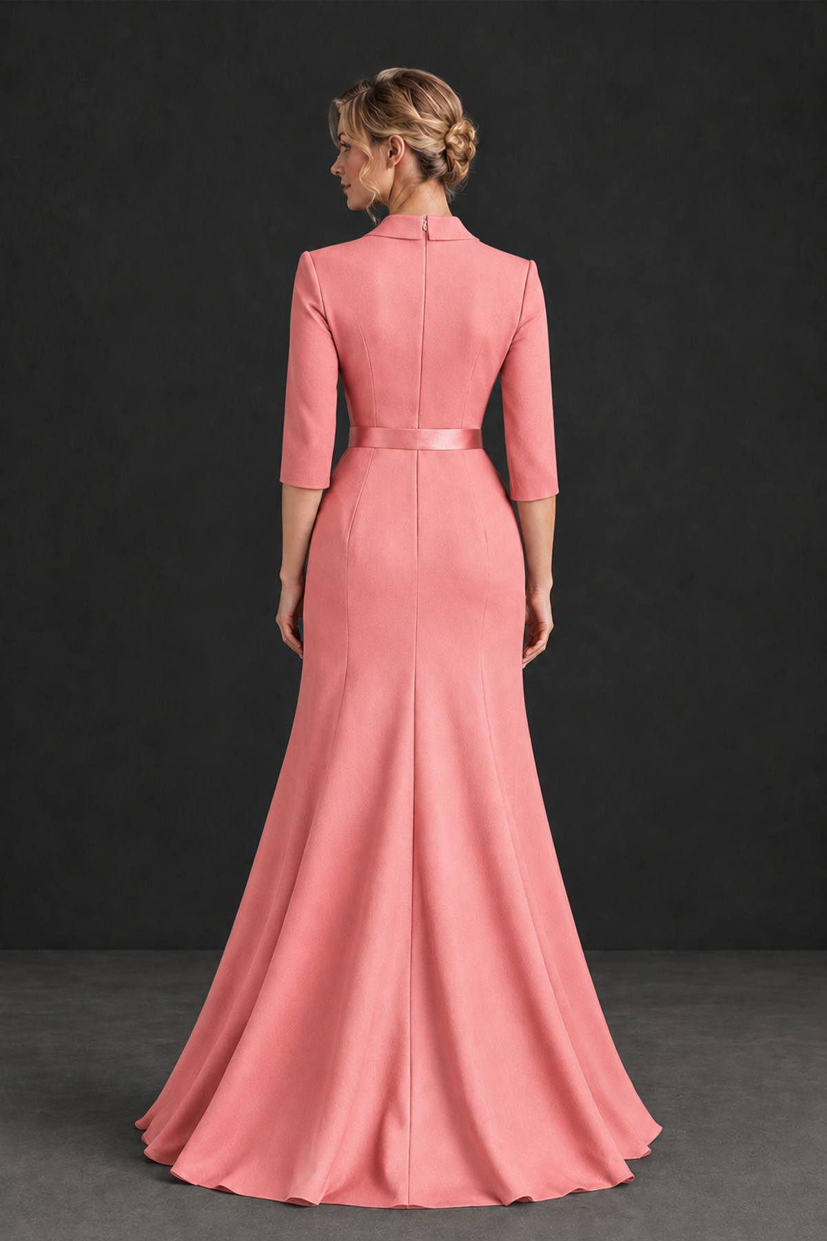 BOLODOO Coral Lapel Ruffle Mother of the Bride Dress with Belt - Coral - Coral_2