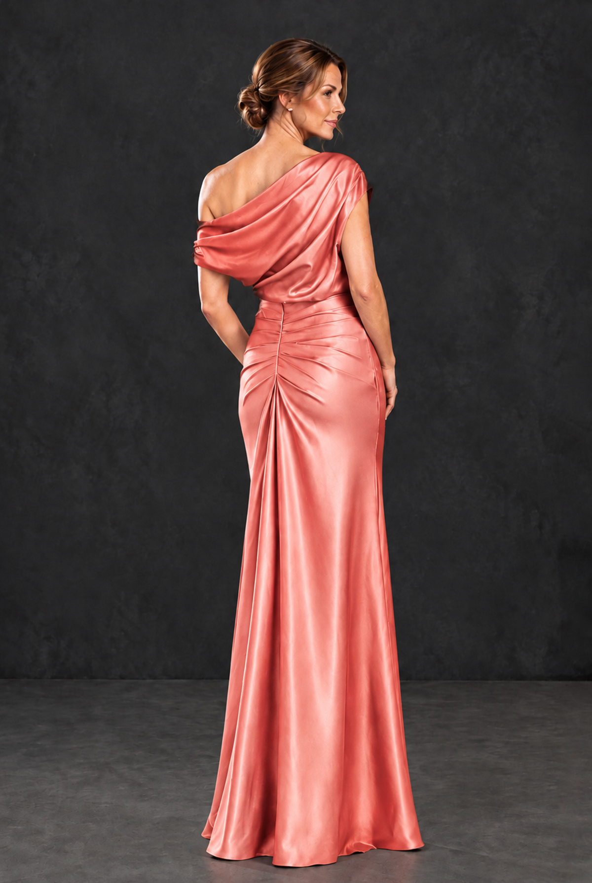BOLODOO Coral Asymmetric Ruched Mother of the Bride Dress - Coral - Coral_2