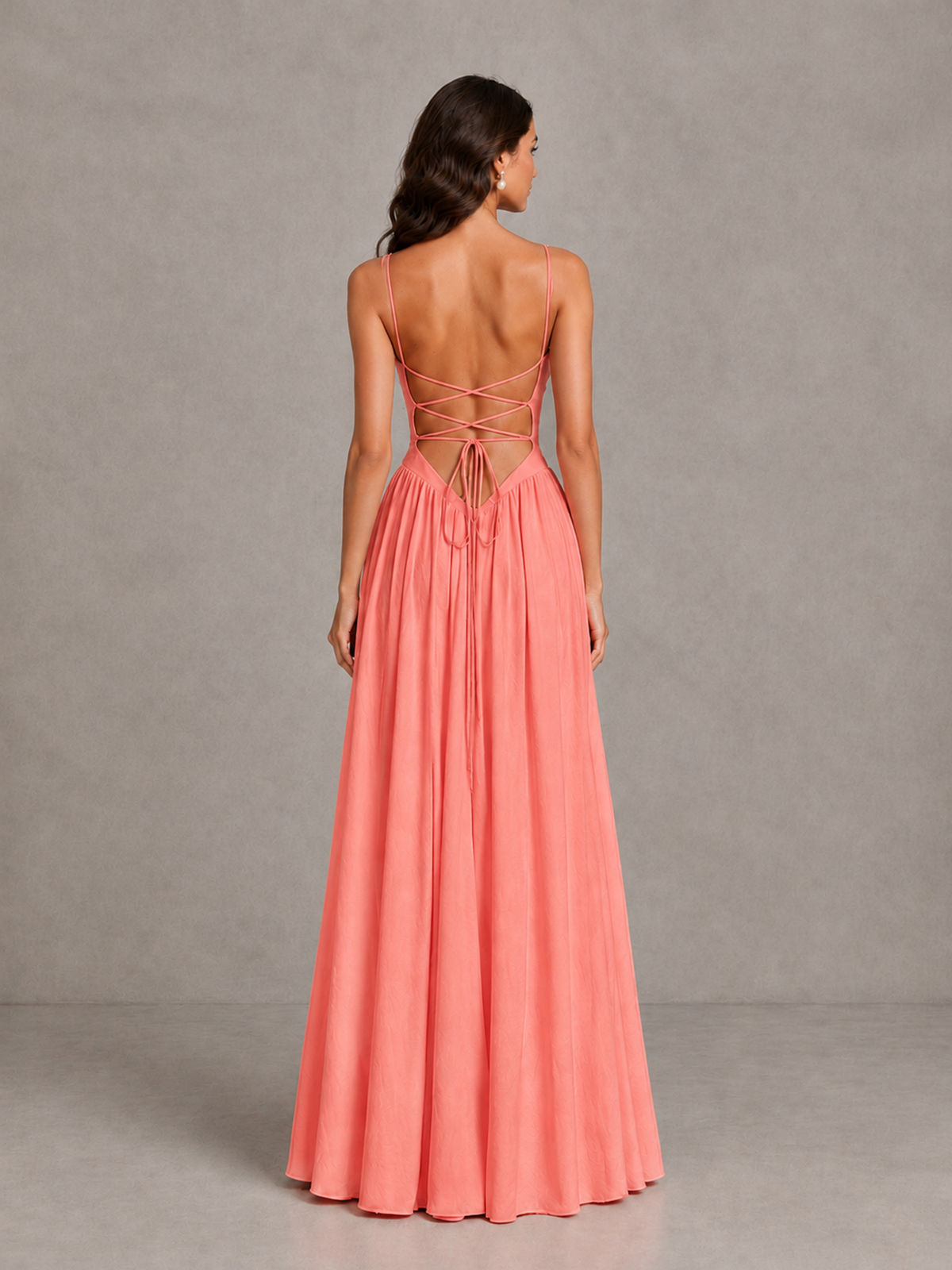 BOLODOO Coral Lace-Up Back A-Line Bridesmaid Dress - Coral - Coral_2