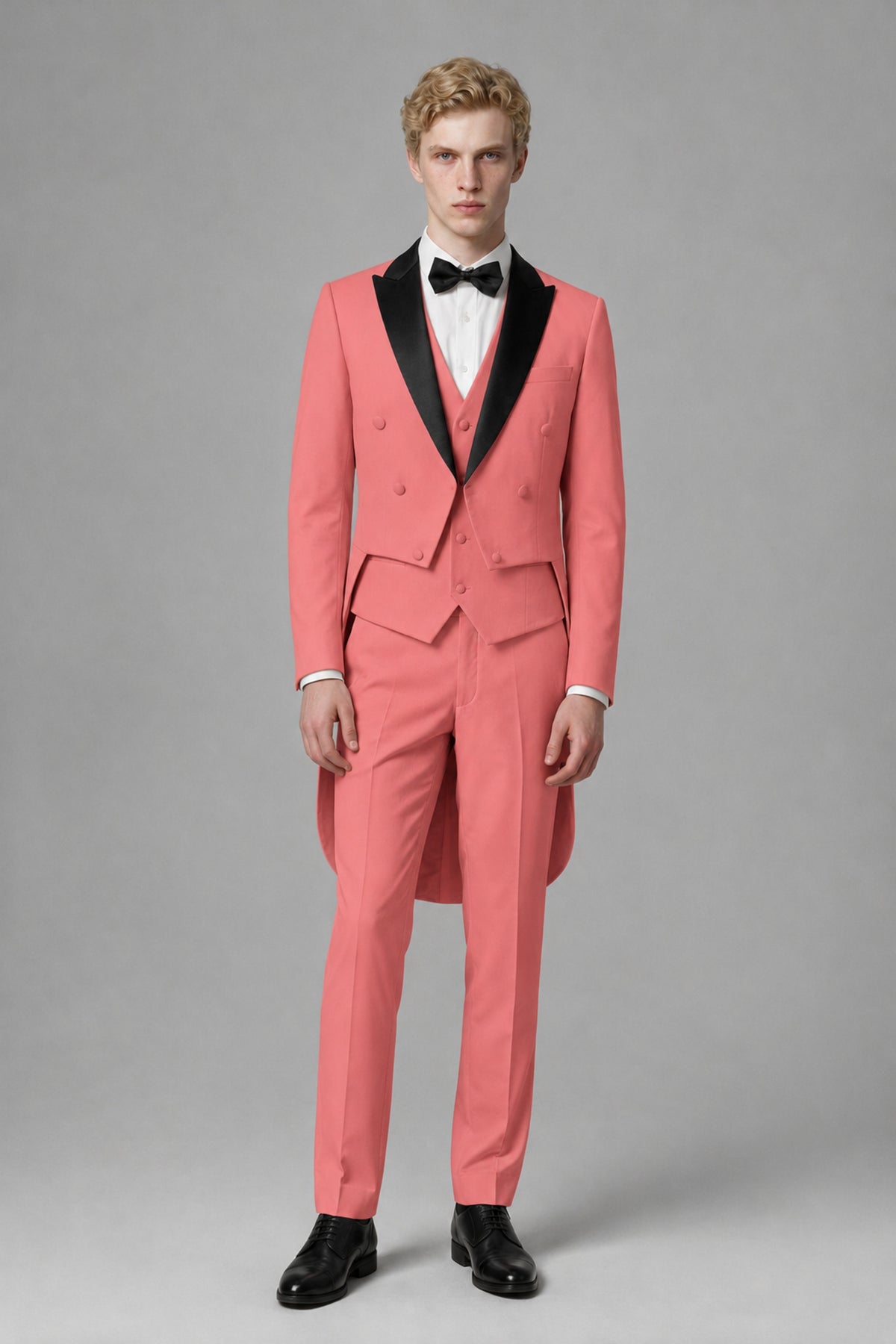 Bolodoo Men's Coral 3-Piece Tailcoat Tuxedo Suit with Vest & Trousers - Coral - Coral_2