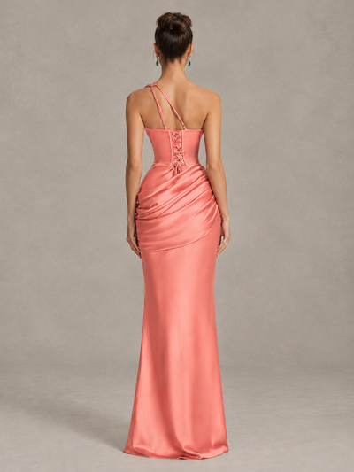 BOLODOO Coral One-Shoulder Cutout Satin Mermaid Prom Dress - Coral - Coral_2