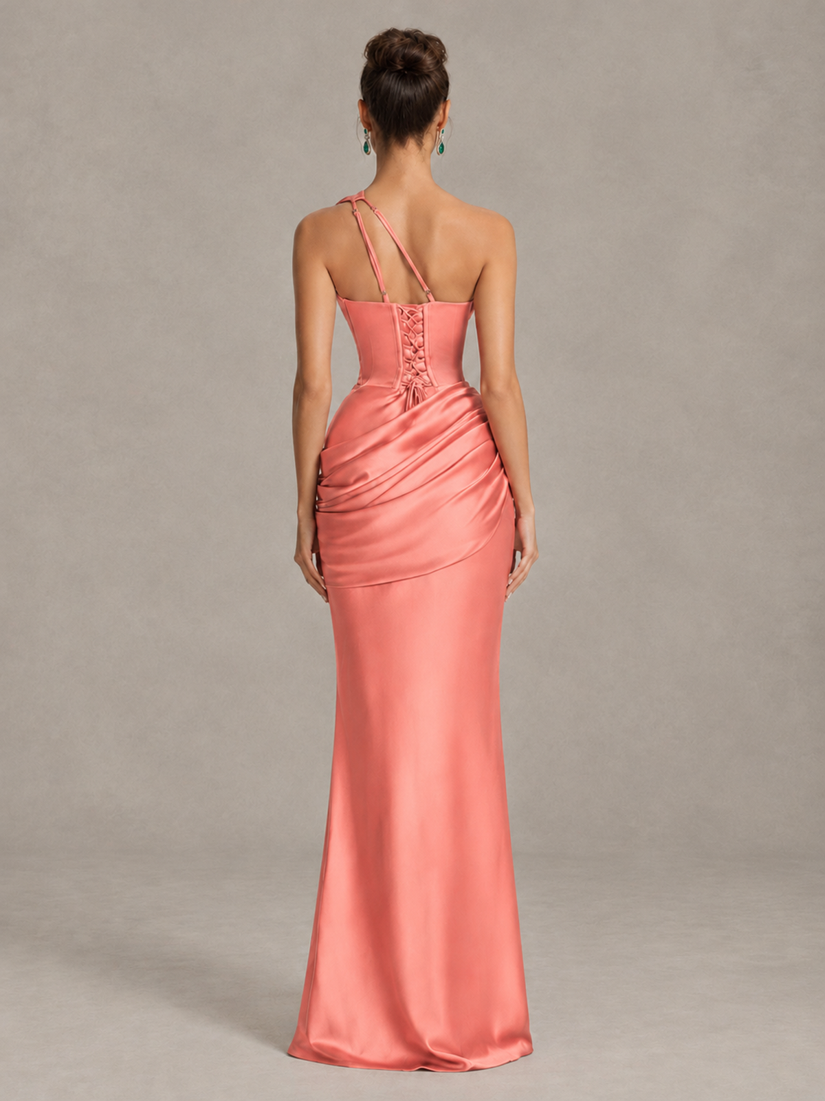 BOLODOO Coral One-Shoulder Cutout Satin Mermaid Prom Dress - Coral - Coral_2