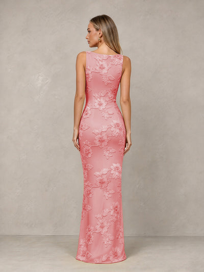 BOLODOO Coral Floral Sleeveless Maxi Wedding Guest Dress - Coral - Coral(2)