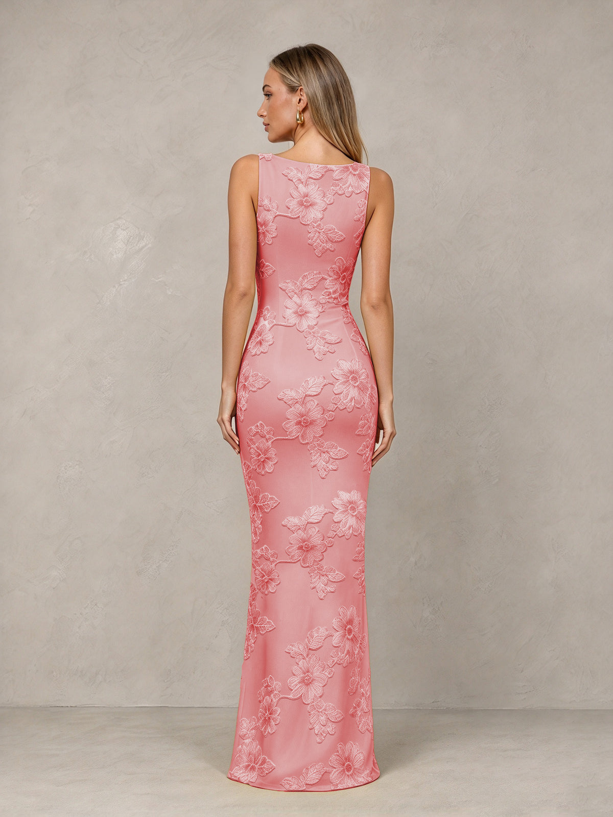 BOLODOO Coral Floral Sleeveless Maxi Wedding Guest Dress - Coral - Coral(2)