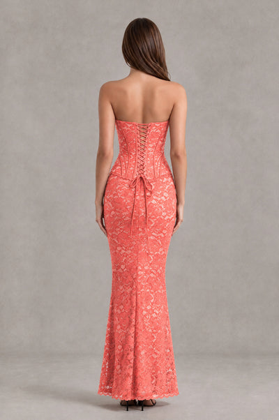 BOLODOO Coral Strapless Lace Corset Wedding Guest Dress - Coral - Coral_2