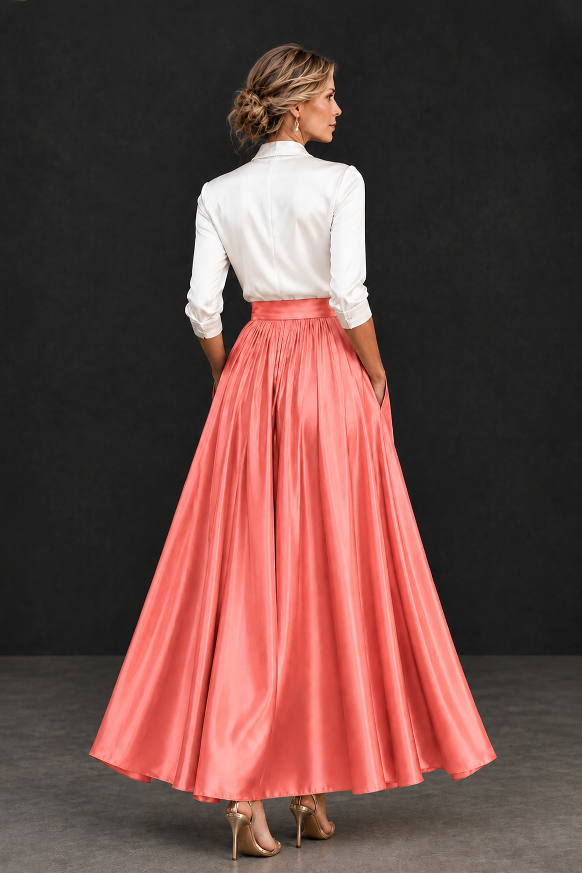 BOLODOO Coral and White V-Neck A-Line Mother of the Bride Dress - Coral - Coral_2
