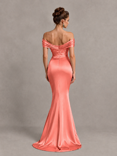 BOLODOO Coral Off-Shoulder Satin Mermaid Prom Dress - Coral - Coral_2