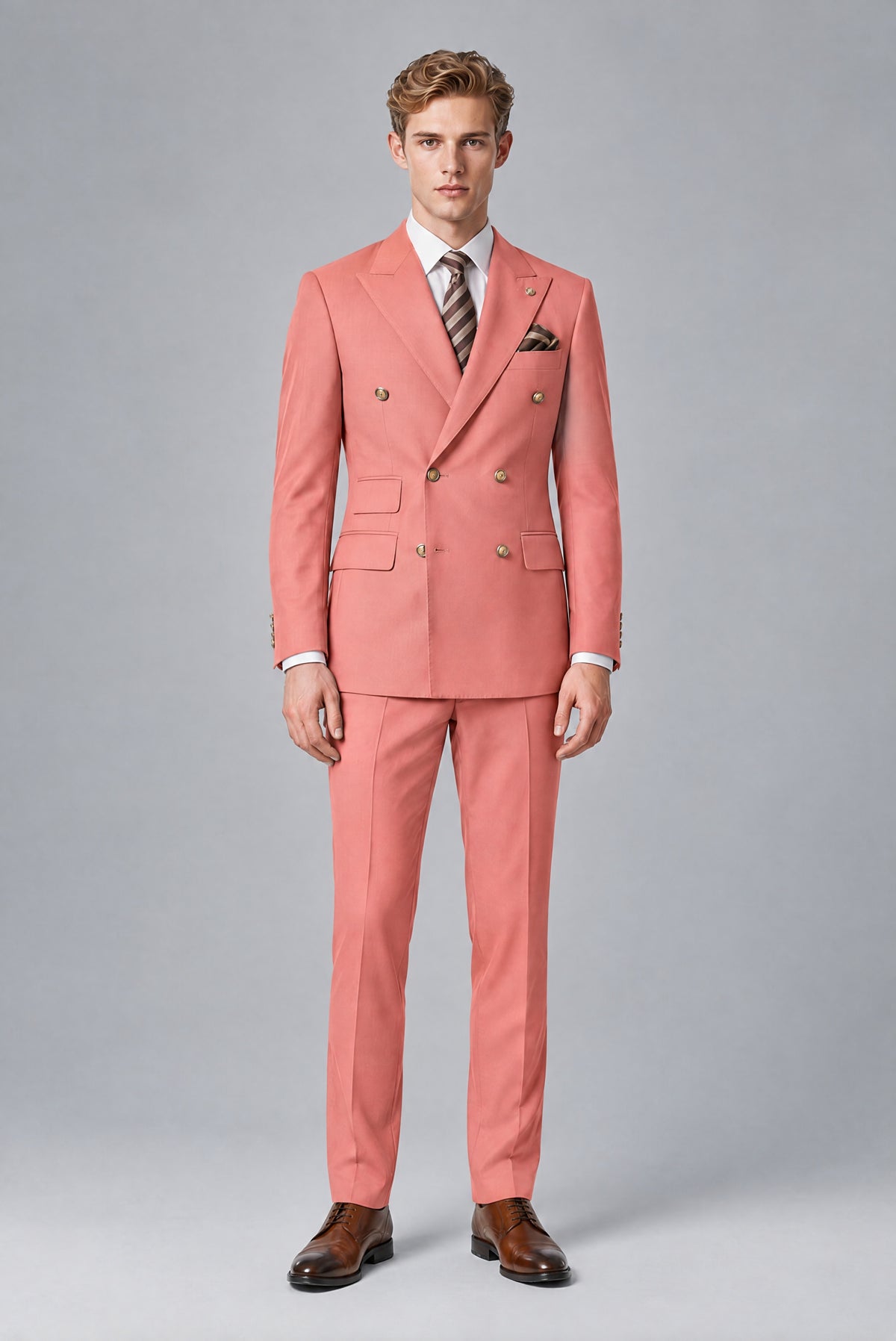 Bolodoo Men's Coral Double-Breasted 2-Piece Wedding Suit - Coral - Coral_2
