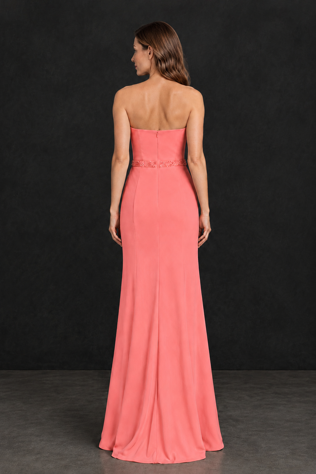 BOLODOO Coral Strapless Mother of the Bride Dress with 3D Floral Appliques - Coral - Coral_2