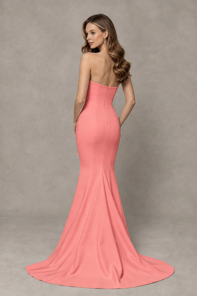 BOLODOO Coral Strapless Mermaid Evening Dress with Ruffle Slit and Train - Coral - Coral_2