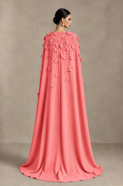 BOLODOO Coral 3D Floral Applique Cape Formal Dress - Coral - Coral_2
