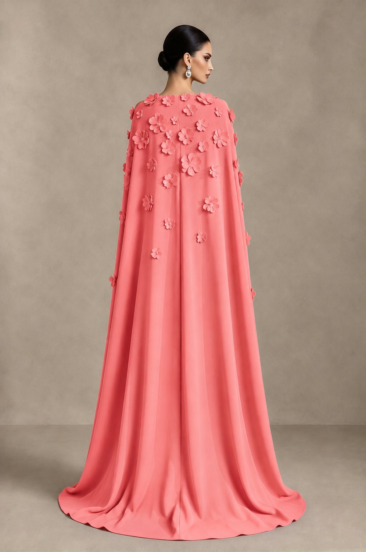 BOLODOO Coral 3D Floral Applique Cape Formal Dress - Coral - Coral_2