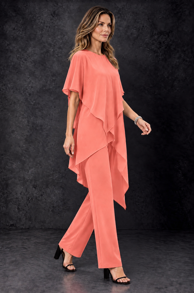 BOLODOO Coral Chiffon Two Piece Mother of the Bride Pant Suit - Coral - Coral_2