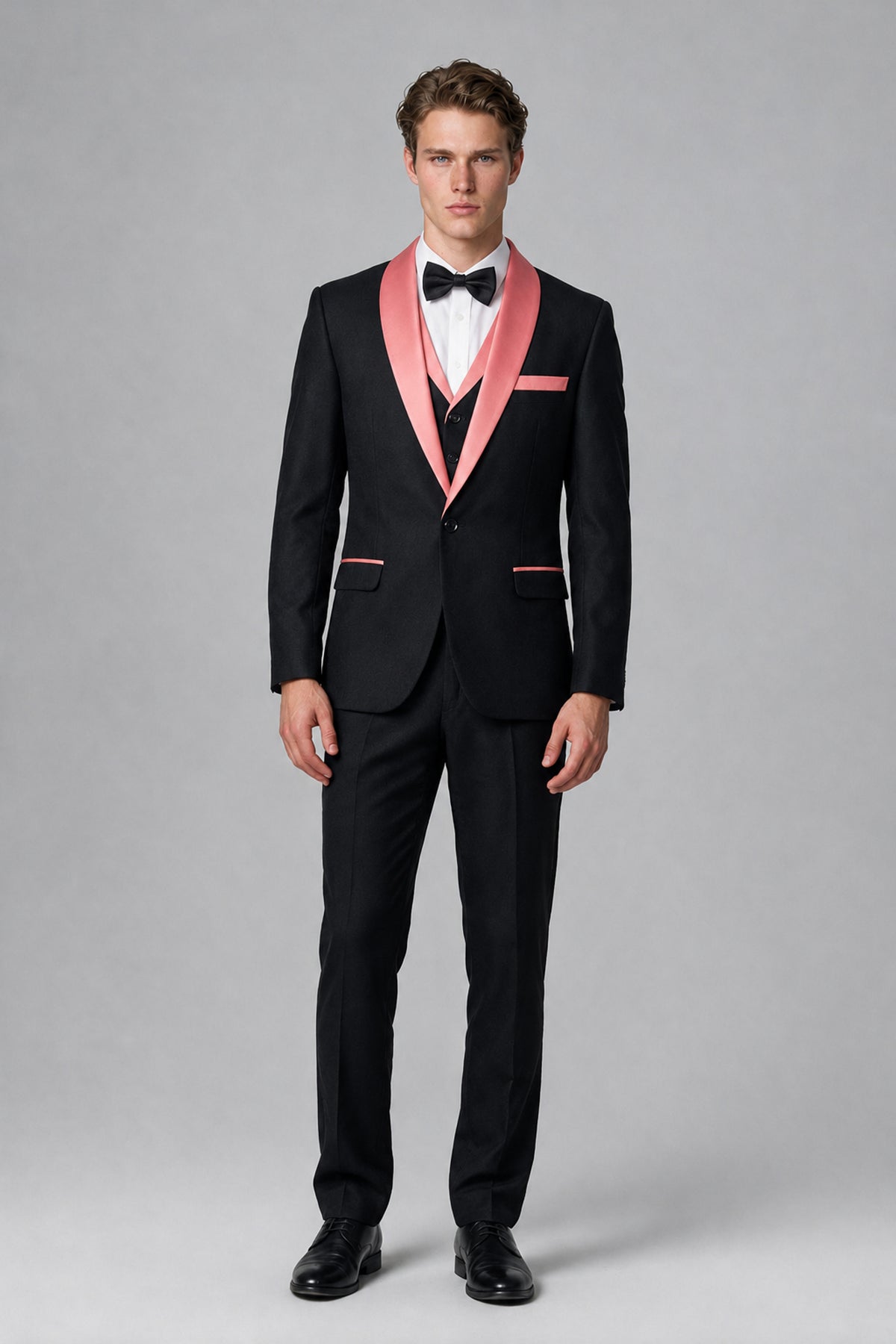 Bolodoo Men's Coral 3-Piece Shawl Lapel Tuxedo Suit - Coral - Coral_2