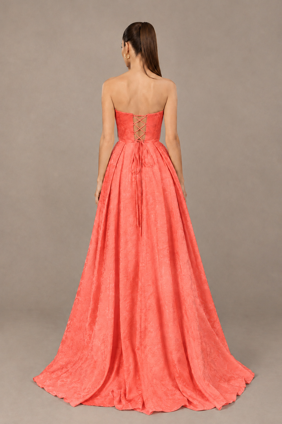 BOLODOO Coral Strapless Sweetheart Corset Prom Dress with High Slit – Lace-Up Back A-Line Evening Gown - Coral - Coral_2