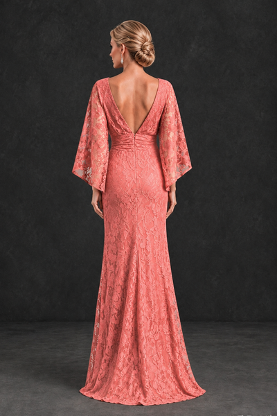 BOLODOO Coral Lace Flutter Sleeve Mother of the Bride Dress - Coral - Coral_2
