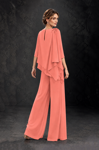 BOLODOO Coral Layered Wide-Leg Mother of the Bride Pant Suit - Coral - Coral_2