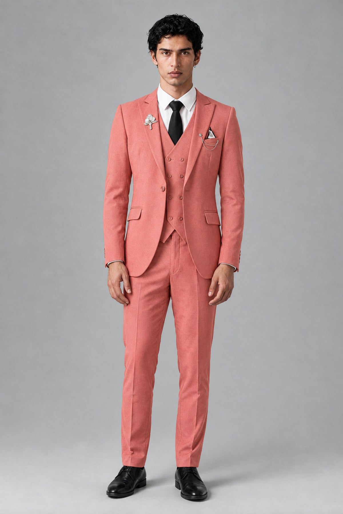 Bolodoo Men's Coral 2-Piece Suit – Notch Lapel Jacket & Trousers - Coral - Coral_2