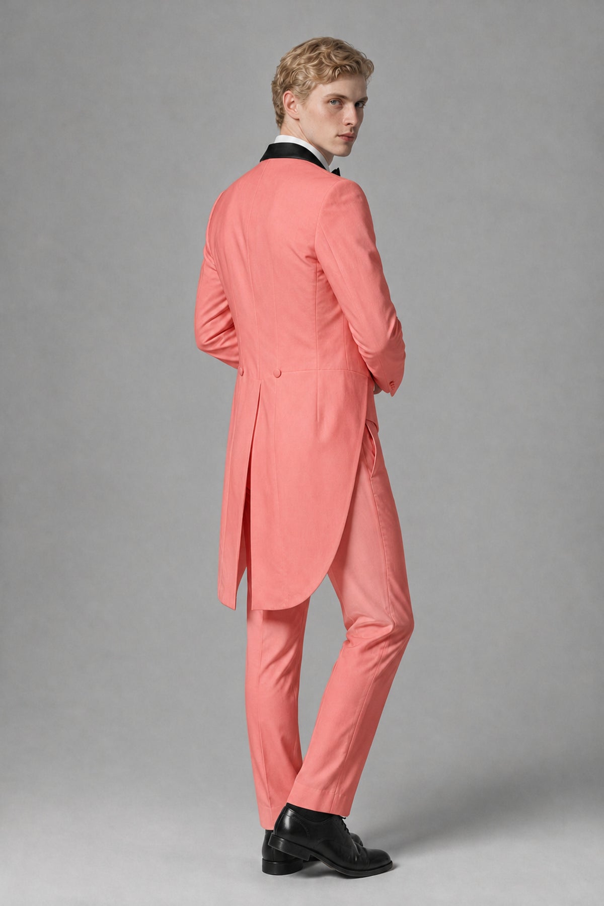 Bolodoo Men's Coral 3-Piece Tailcoat Tuxedo Suit with Vest & Trousers - Coral - Coral_3