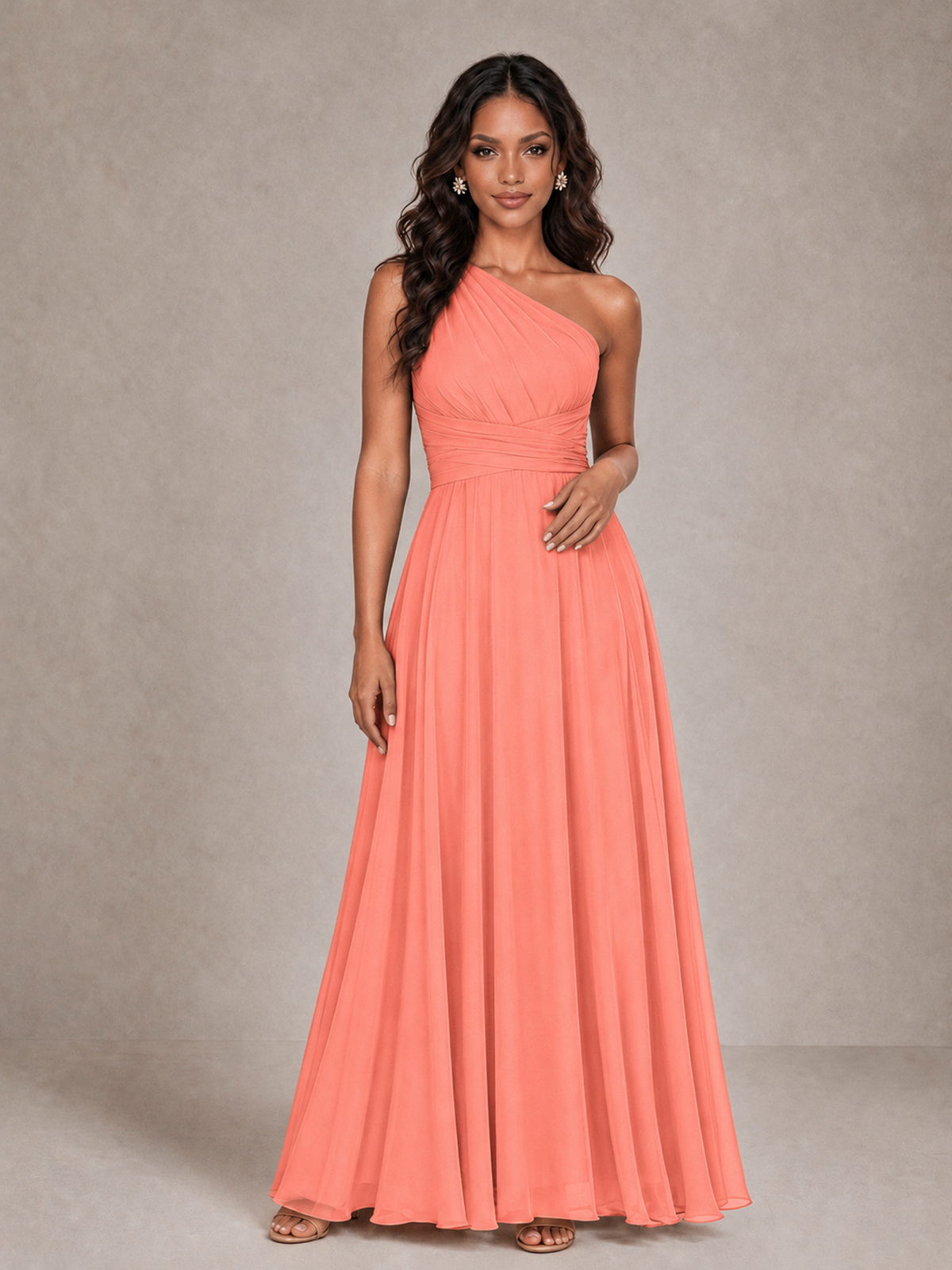BOLODOO Coral One-Shoulder A-Line Bridesmaid Dress - Coral - Coral_3