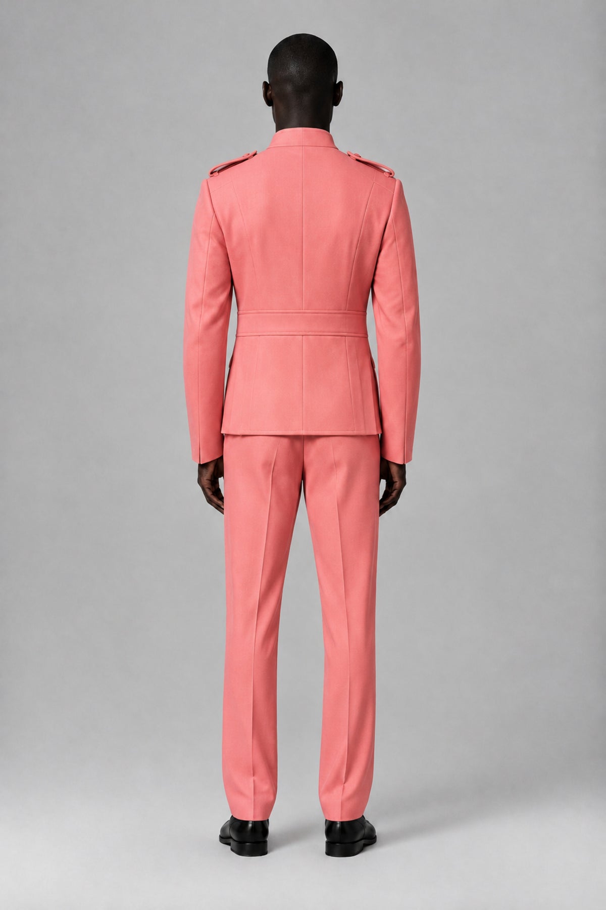 Bolodoo Men's Coral Military-Inspired Two-Piece Suit with Stand Collar - Coral - Coral_3
