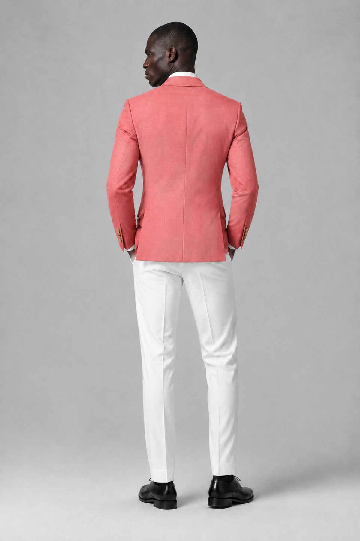 BOLODOO Men's Coral Double-Breasted Blazer & Cream Trousers Tuxeto 2-Piece Suit Set - Coral - Coral_3