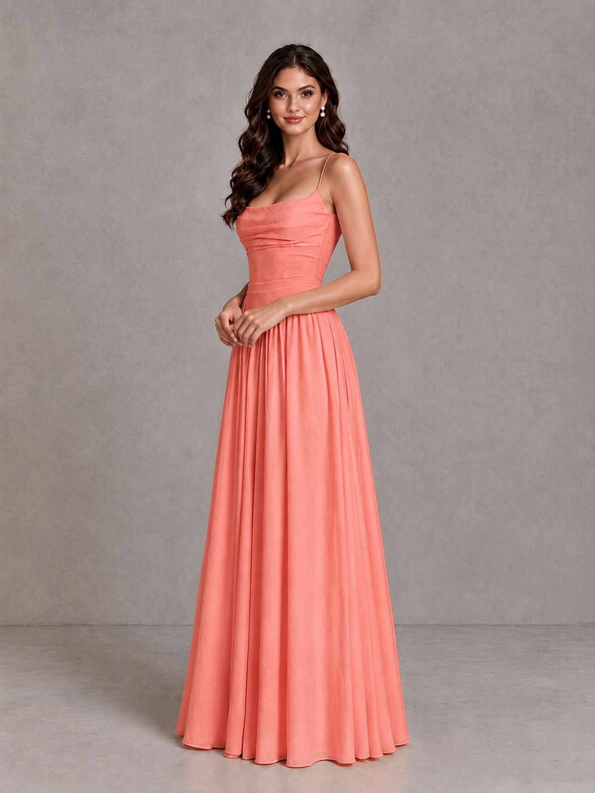 BOLODOO Coral Lace-Up Back A-Line Bridesmaid Dress - Coral - Coral_3