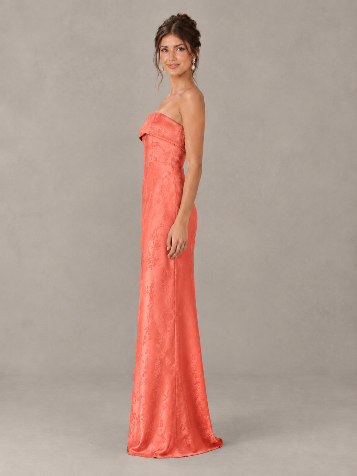 BOLODOO Coral Strapless Floral Bridesmaid Dress - Coral - Coral_3