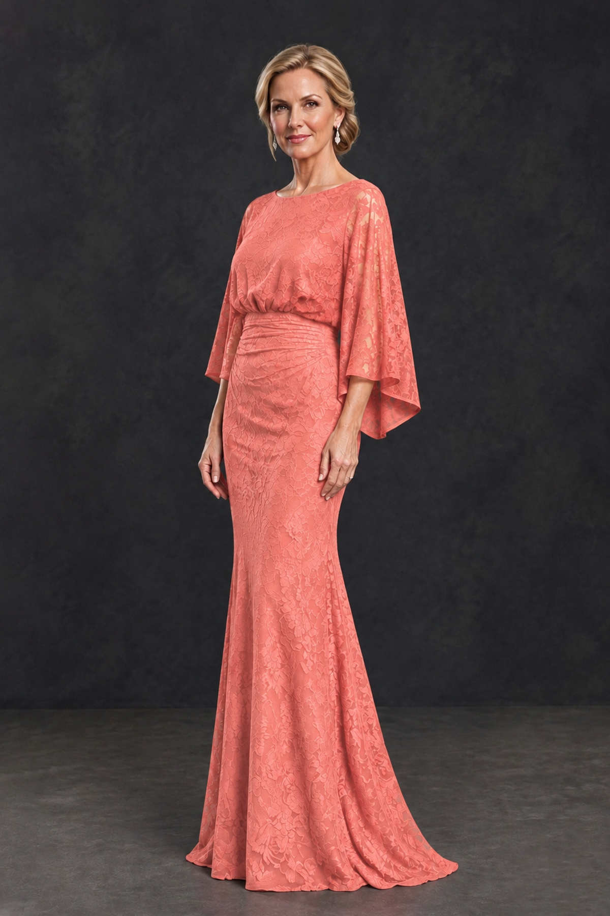 BOLODOO Coral Lace Flutter Sleeve Mother of the Bride Dress - Coral - Coral_3