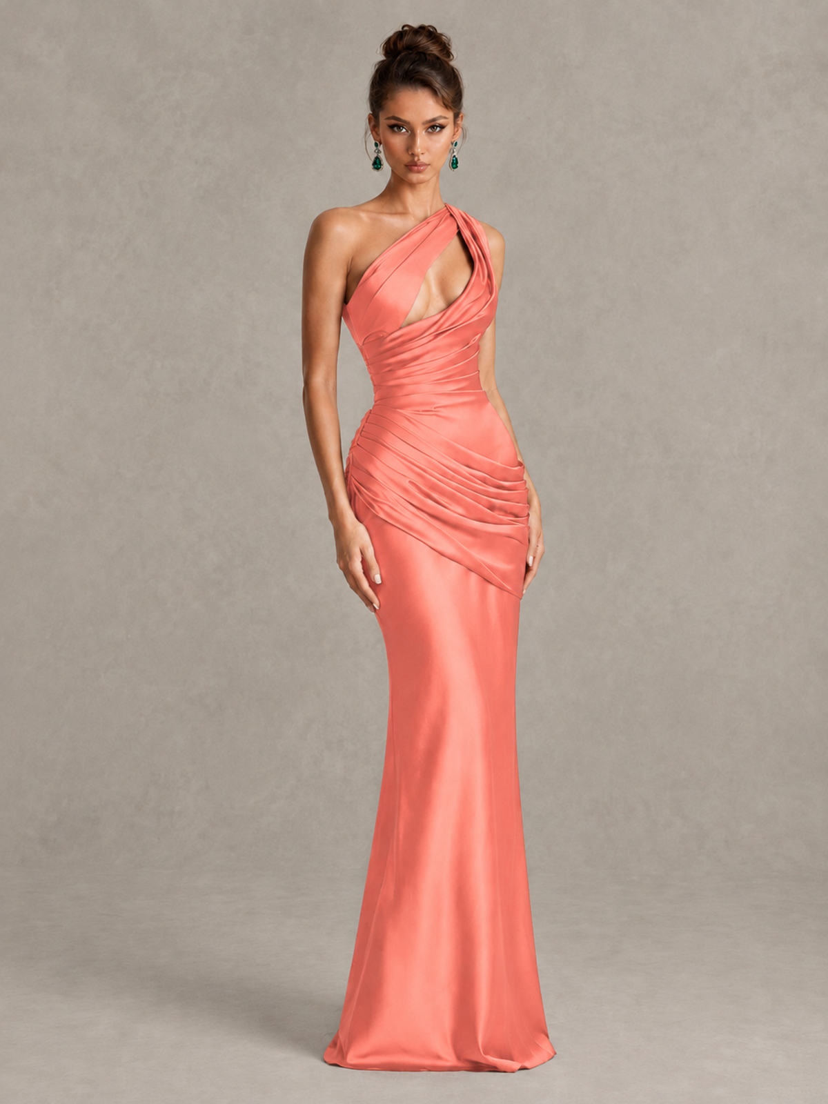 BOLODOO Coral One-Shoulder Cutout Satin Mermaid Prom Dress - Coral - Coral_3