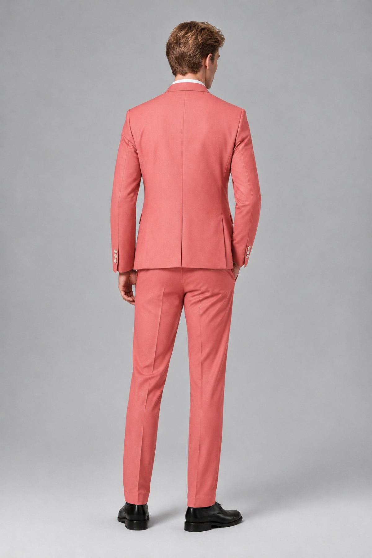 Bolodoo Men's Coral Mandarin Collar 3-Piece Suit – Jacket, Vest & Trousers - Coral - Coral_3