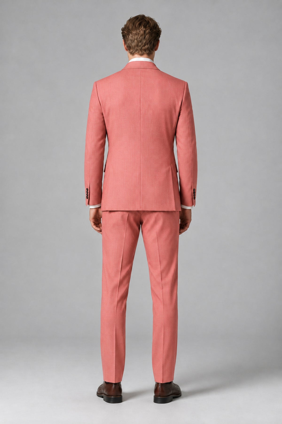 Bolodoo Men's Coral Double-Breasted Two-Piece Suit with Peak Lapels - Coral - Coral_3