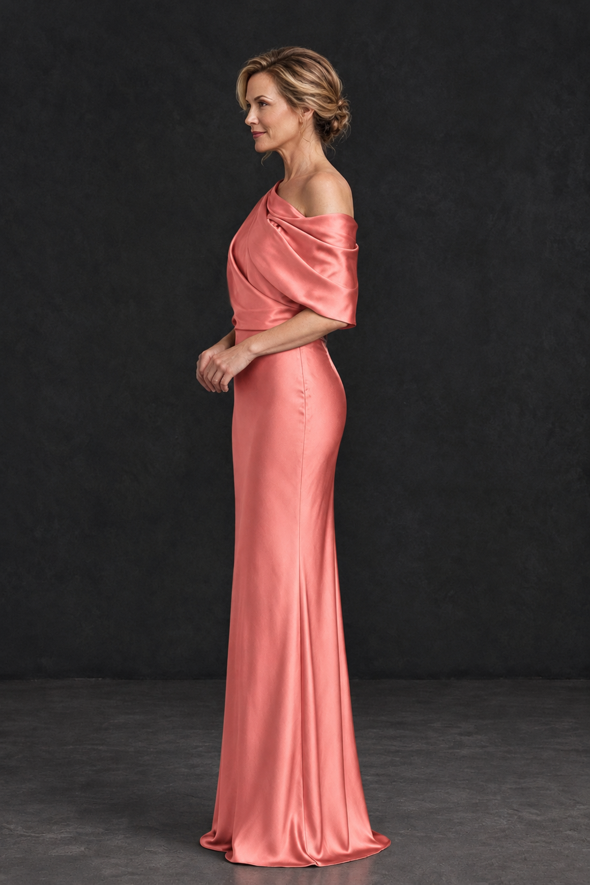 BOLODOO Coral Satin Asymmetric Mother of the Bride Dress - Coral - Coral_3