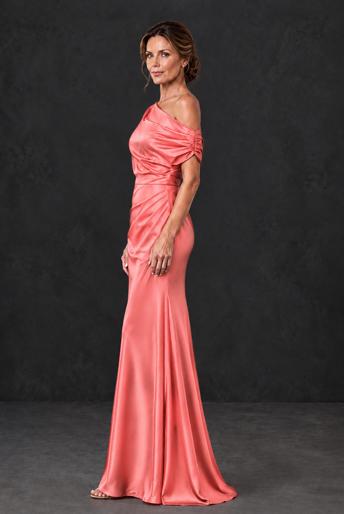 BOLODOO Coral Asymmetric Ruched Mother of the Bride Dress - Coral - Coral_3