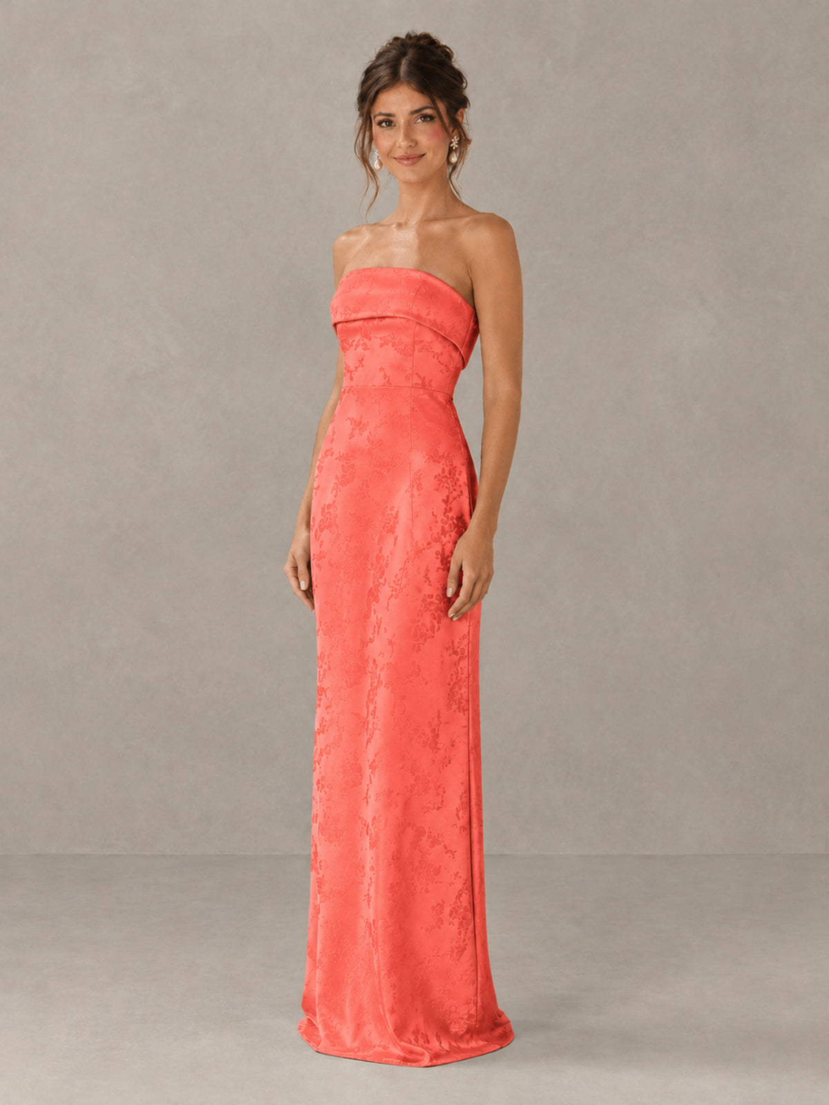 BOLODOO Coral Strapless Floral Bridesmaid Dress - Coral - Coral_4