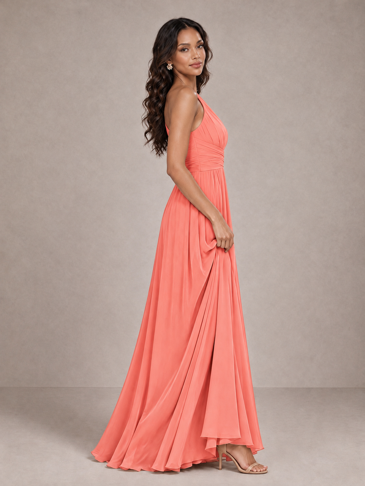 BOLODOO Coral One-Shoulder A-Line Bridesmaid Dress - Coral - Coral_4