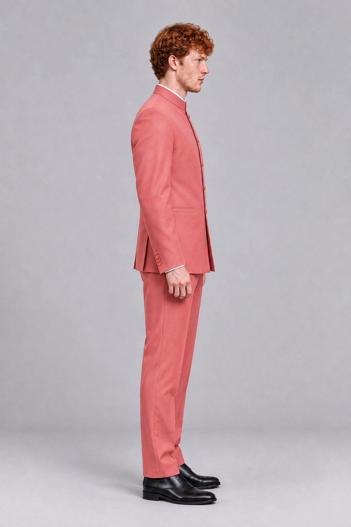 BOLODOO Men's Coral Mandarin Collar Two-Piece Suit - Coral - Coral_4