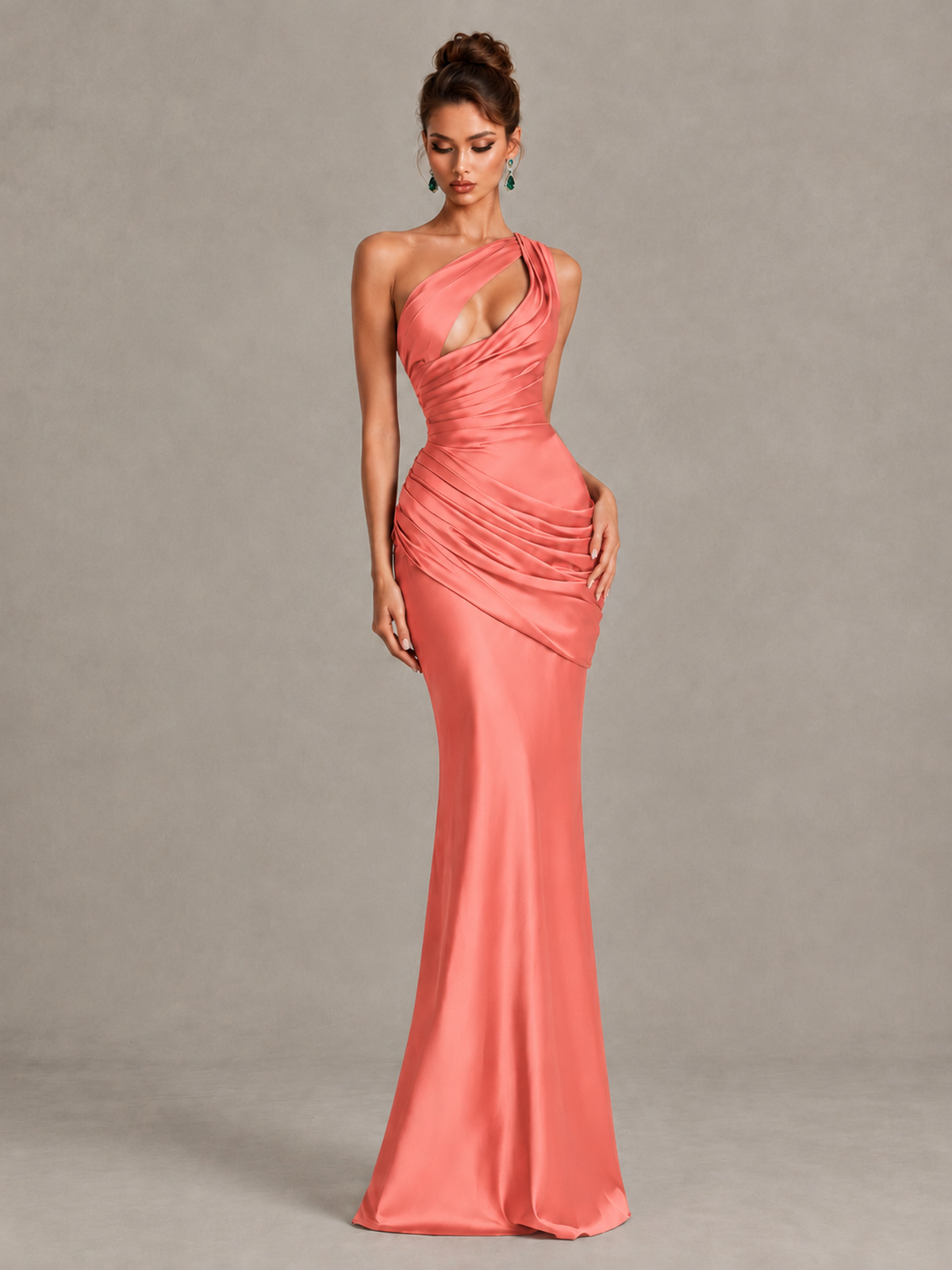 BOLODOO Coral One-Shoulder Cutout Satin Mermaid Prom Dress - Coral - Coral_4