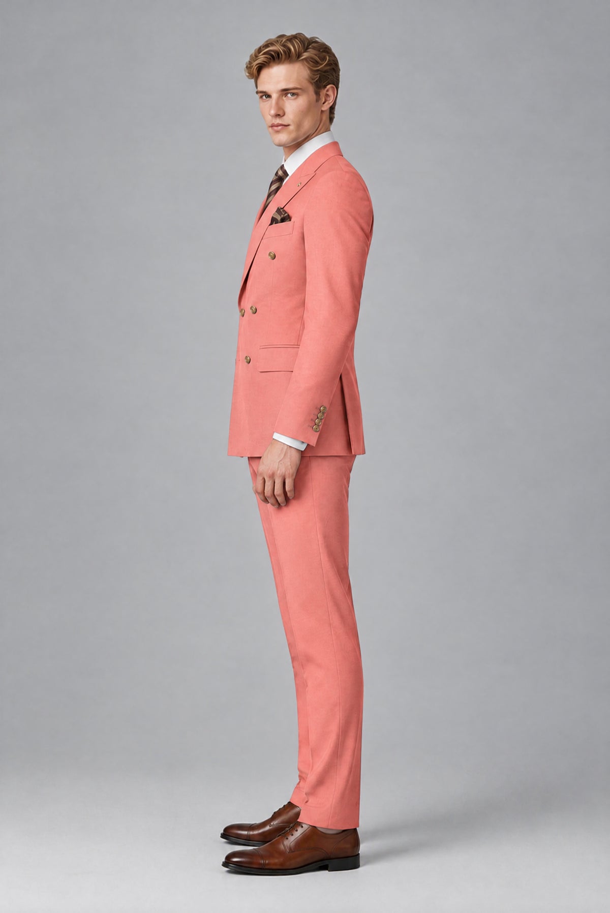 Bolodoo Men's Coral Double-Breasted 2-Piece Wedding Suit - Coral - Coral_4
