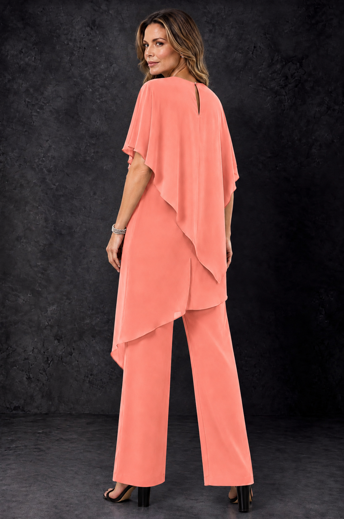 BOLODOO Coral Chiffon Two Piece Mother of the Bride Pant Suit - Coral - Coral_4