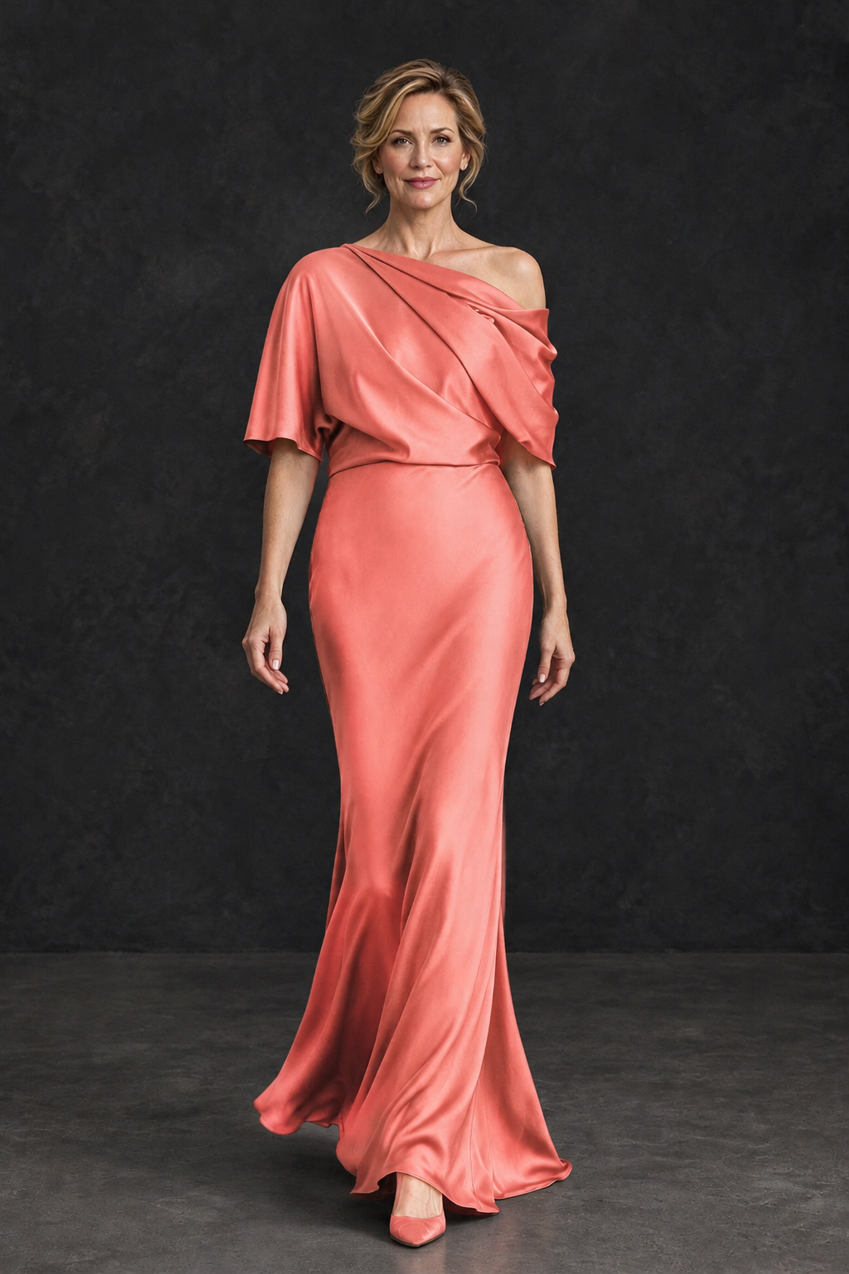 BOLODOO Coral Satin Asymmetric Mother of the Bride Dress - Coral - Coral_4