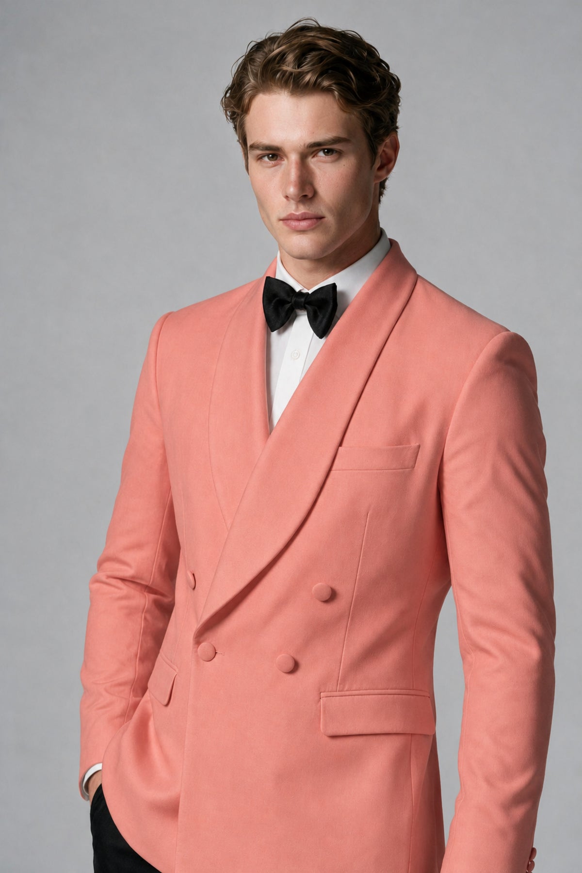 BOLODOO Men's Coral Double-Breasted Tuxedo Blazer – Shawl Lapel Formal Suit Jacket - Coral - Coral_4
